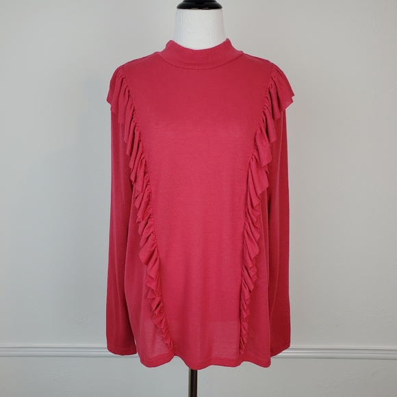 Eloquii Sweaters - Eloquii Sweater Ruffle Knit Magenta Pink Purple Boho Spring Romantic Dramatic